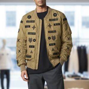 American Stitch All Over Patch Beige Bomber Jacket (264)